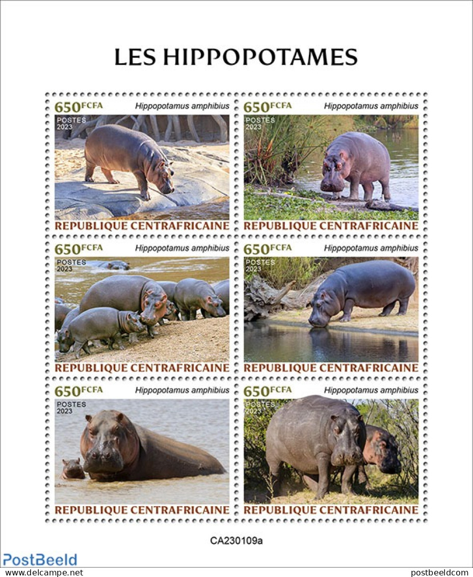 Central Africa 2023 Hippos, Mint NH, Nature - Hippopotamus - Central African Republic