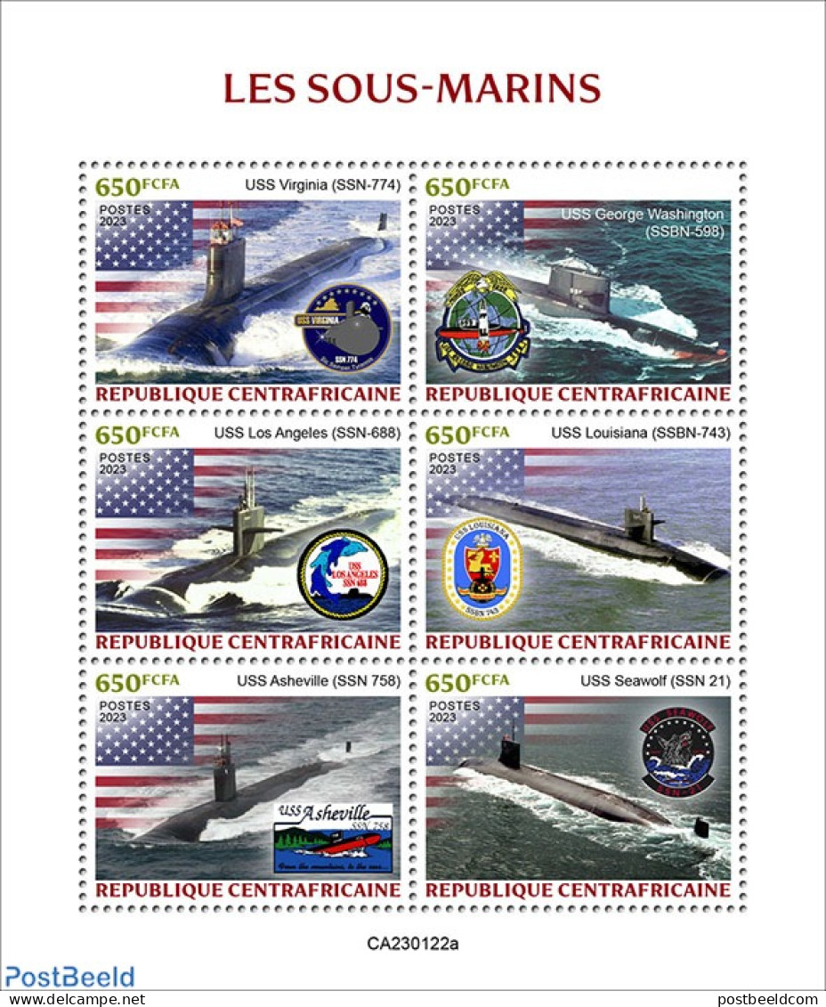 Central Africa 2023 Submarines, Mint NH, Transport - Ships And Boats - Barcos