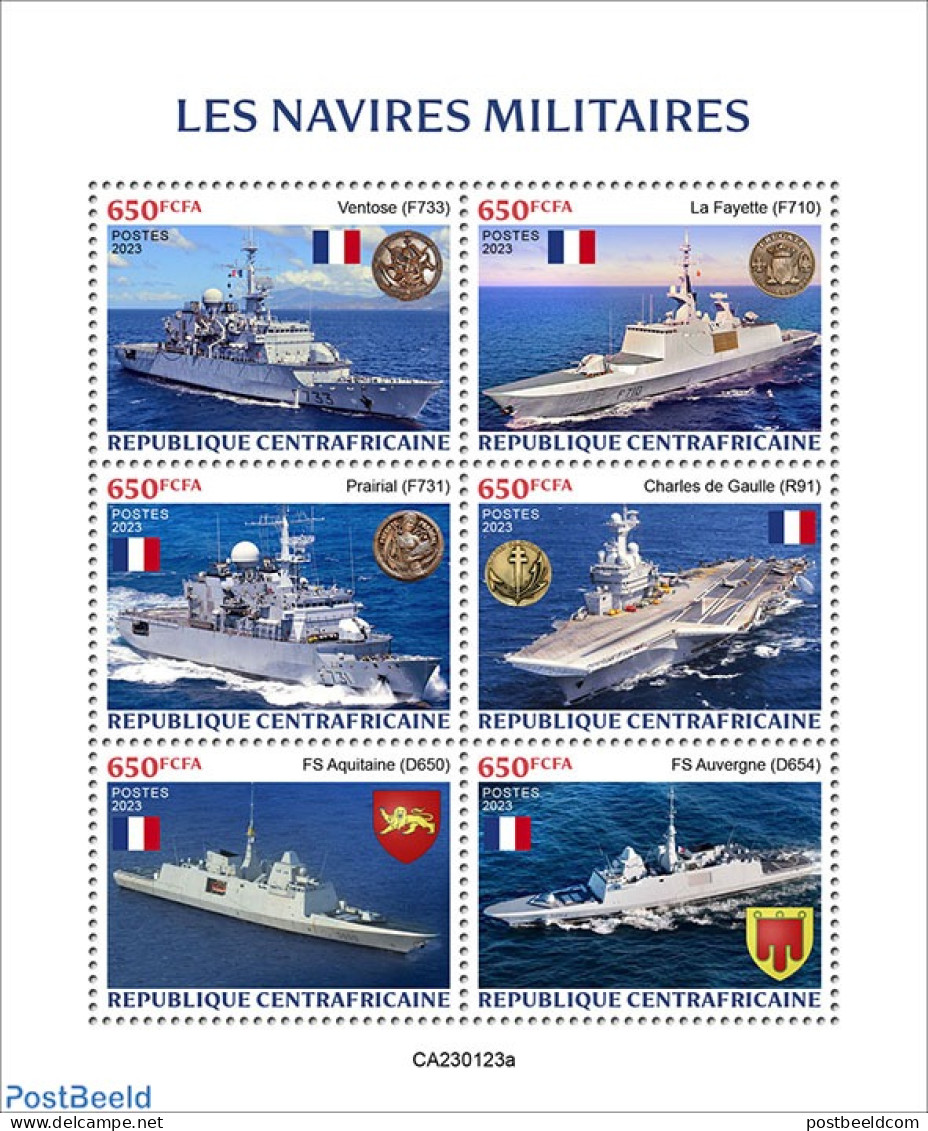 Central Africa 2023 Military Ships, Mint NH, History - Transport - Militarism - Ships And Boats - Militaria