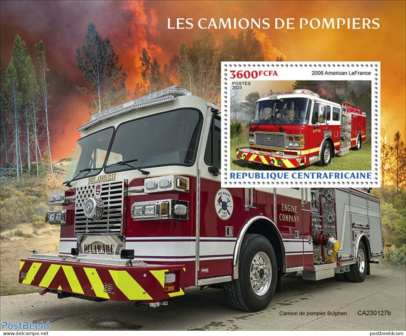 Central Africa 2023 Fire Engines, Mint NH, Transport - Fire Fighters & Prevention - Bombero