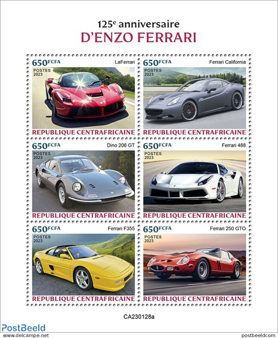 Central Africa 2023 Enzo Ferrari, Mint NH, Transport - Automobiles - Ferrari - Voitures