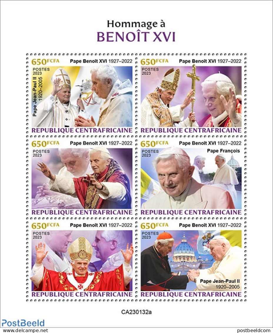 Central Africa 2023 Pope Benedict XVI, Mint NH, Religion - Pope - Papes