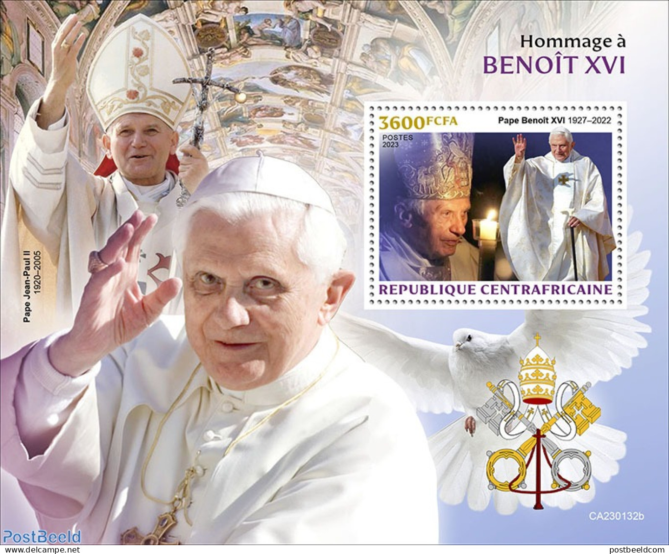 Central Africa 2023 Pope Benedict XVI, Mint NH, Religion - Pope - Papes