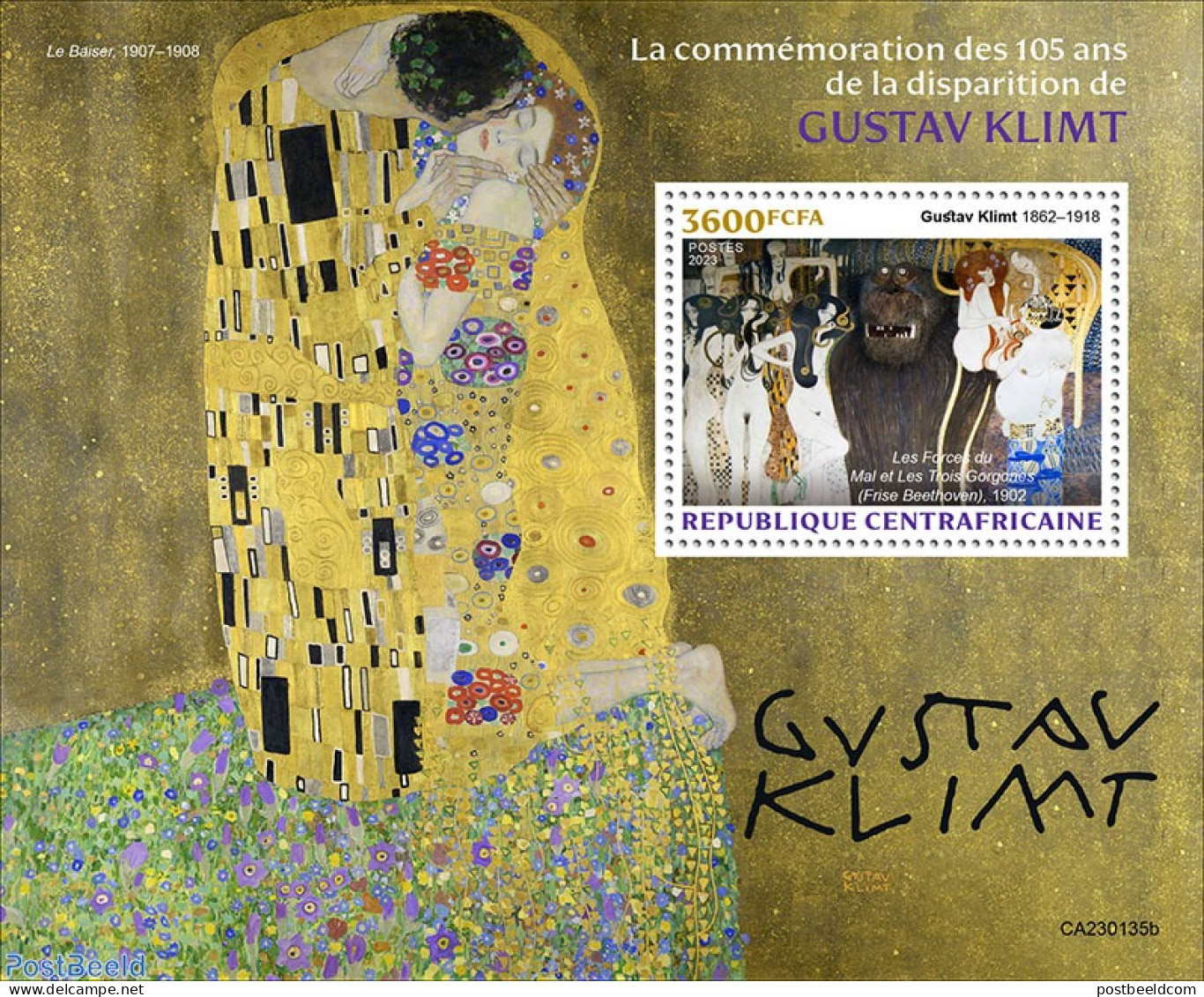 Central Africa 2023 Gustav Klimt, Mint NH, Art - Gustav Klimt - Paintings - Repubblica Centroafricana