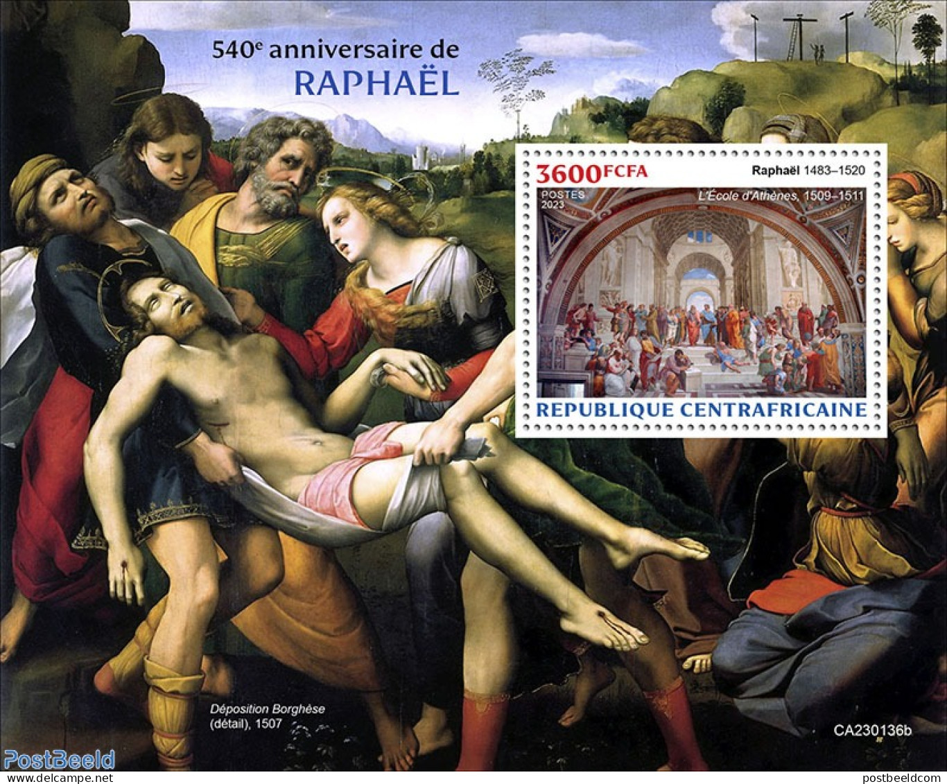 Central Africa 2023 Raphaël, Mint NH, Art - Paintings - Raphael - Repubblica Centroafricana