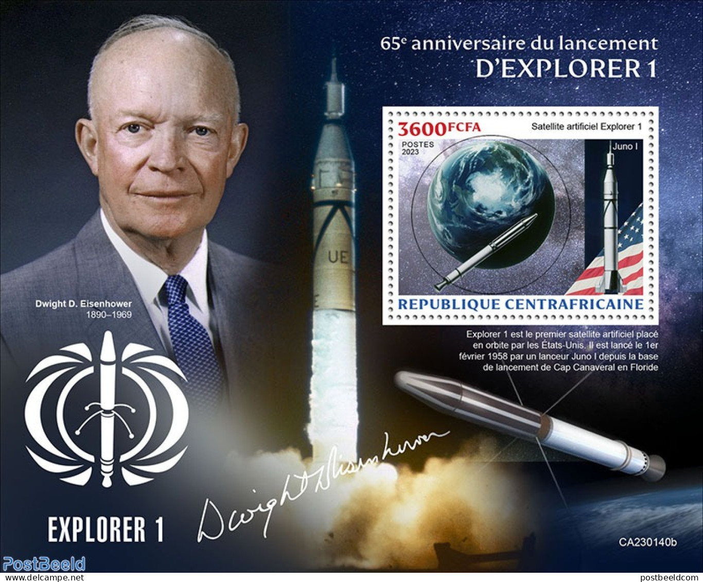 Central Africa 2023 Explorer 1, Mint NH, History - Transport - American Presidents - Space Exploration - Repubblica Centroafricana