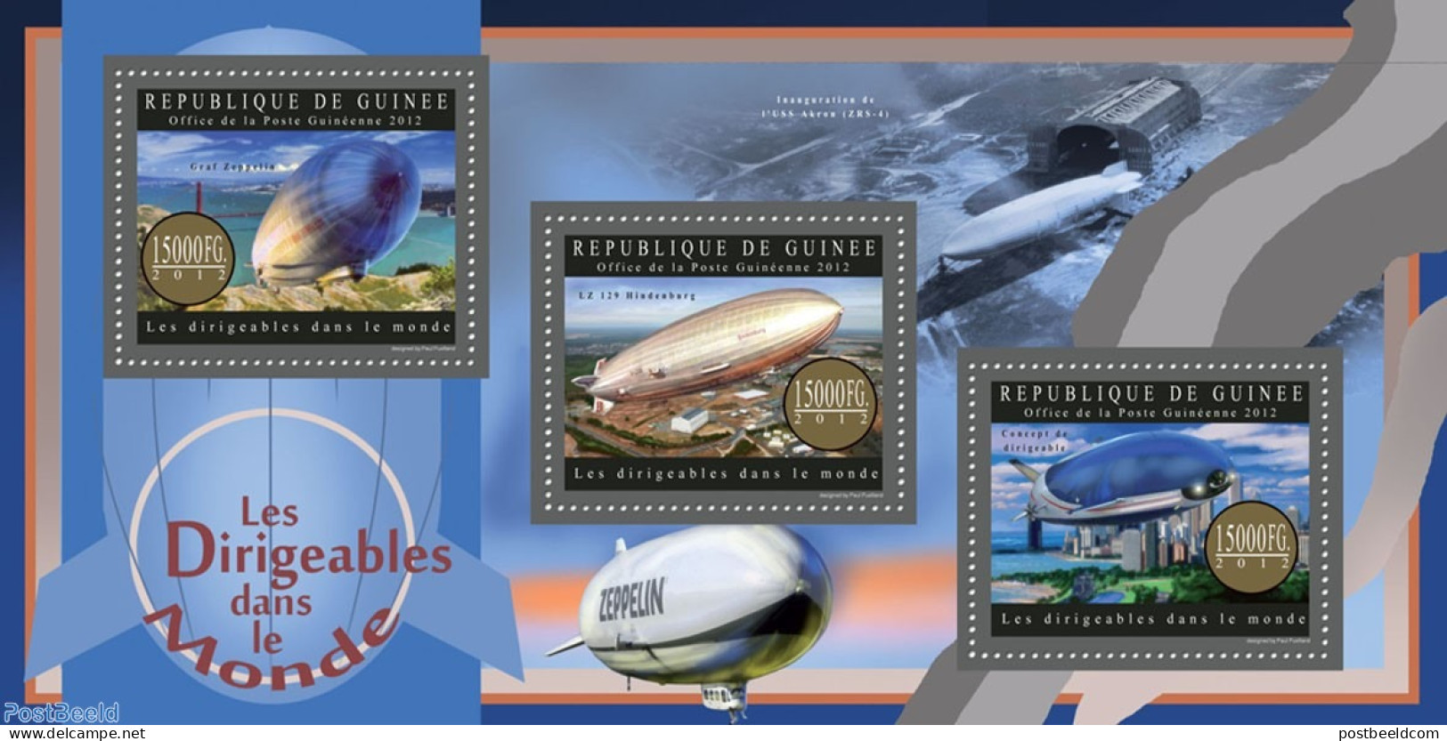 Guinea, Republic 2012 Zeppelins And Dirigibles, Mint NH, Transport - Aircraft & Aviation - Zeppelins - Avions