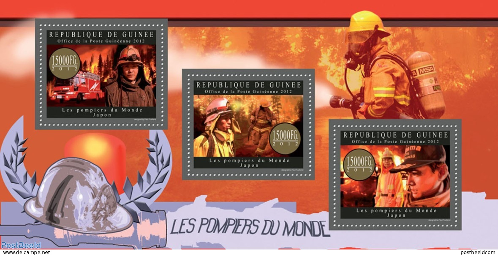 Guinea, Republic 2012 Fire Fighters Of The World - Japan, Mint NH, Transport - Fire Fighters & Prevention - Sapeurs-Pompiers