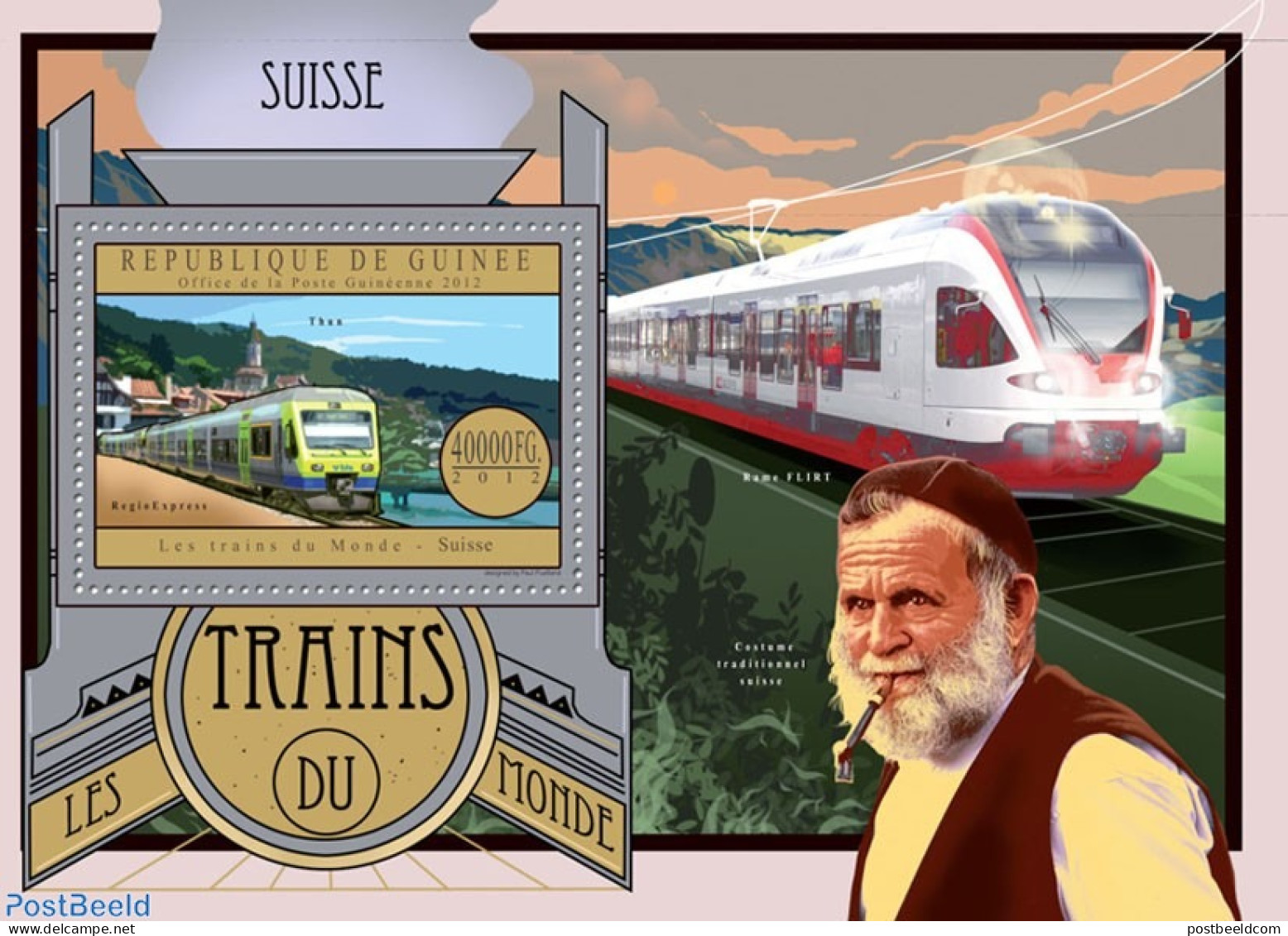 Guinea, Republic 2012 Trains Of The World - Suisse, Mint NH, Transport - Railways - Trains