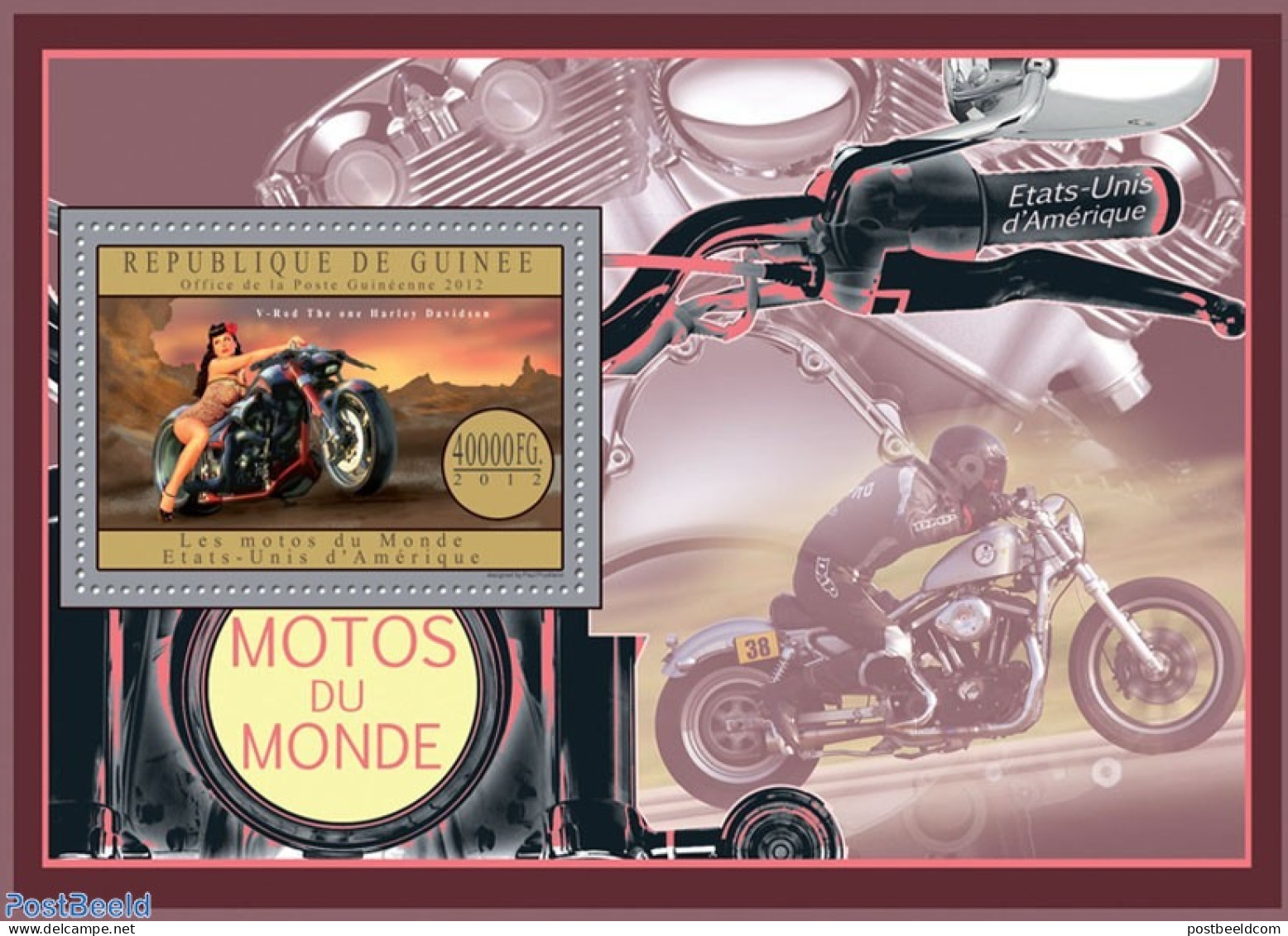 Guinea, Republic 2012 Motorcycles - USA, Mint NH, Transport - Motorcycles - Motorfietsen