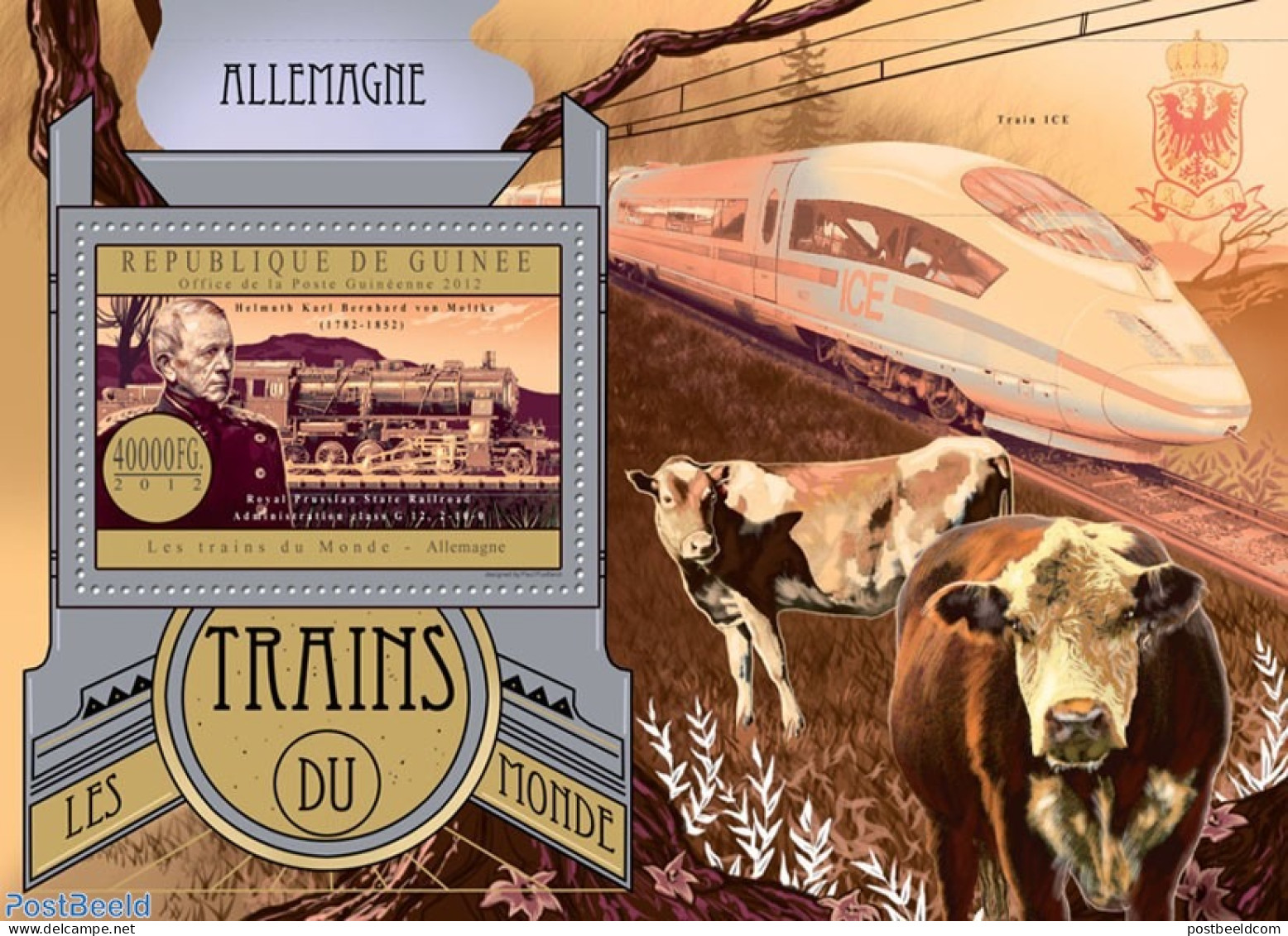 Guinea, Republic 2012 Trains Of The World - Germany, Mint NH, Nature - Transport - Cattle - Railways - Treinen