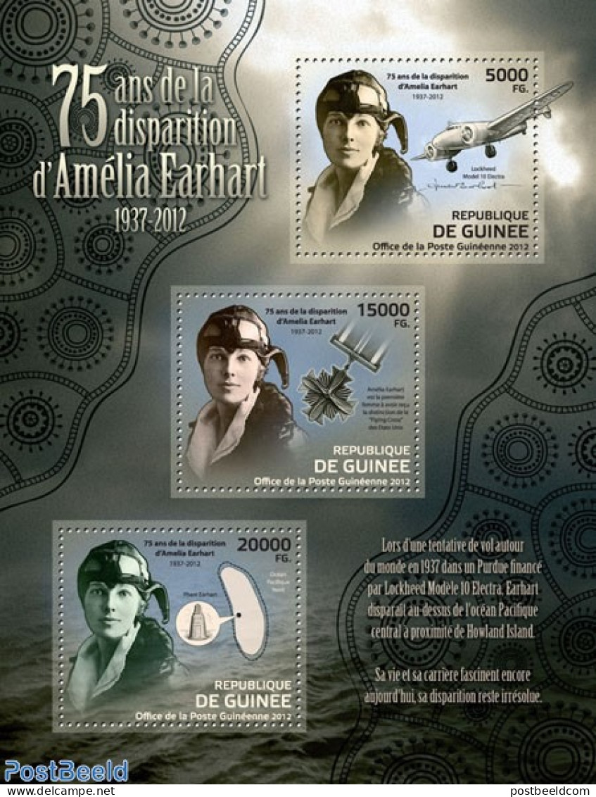 Guinea, Republic 2012 Amelia Earhart, Mint NH, Transport - Aircraft & Aviation - Airplanes