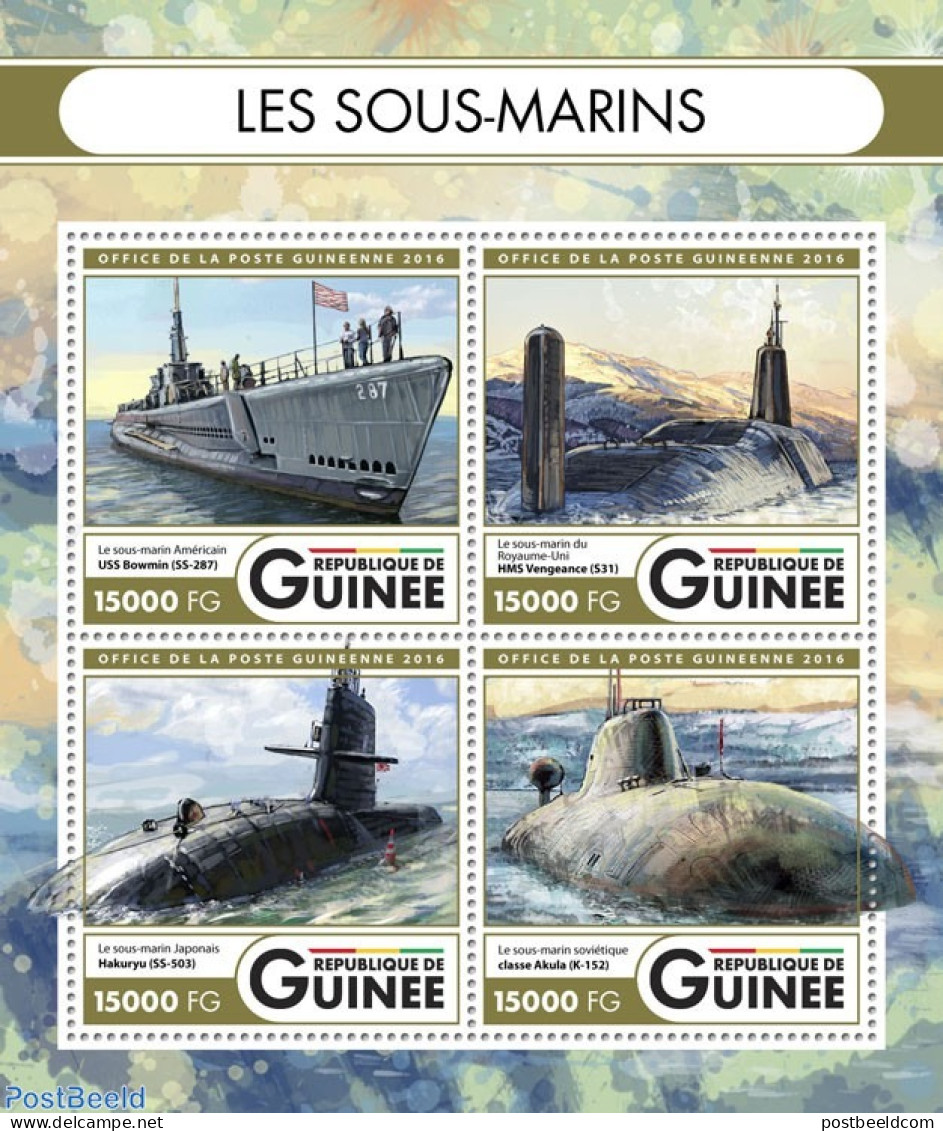 Guinea, Republic 2016 Submarines, Mint NH, Transport - Ships And Boats - Bateaux