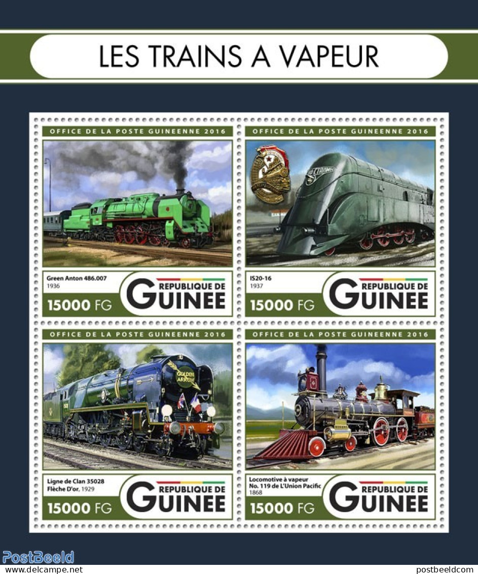 Guinea, Republic 2016 Steam Trains, Mint NH, Transport - Railways - Treni