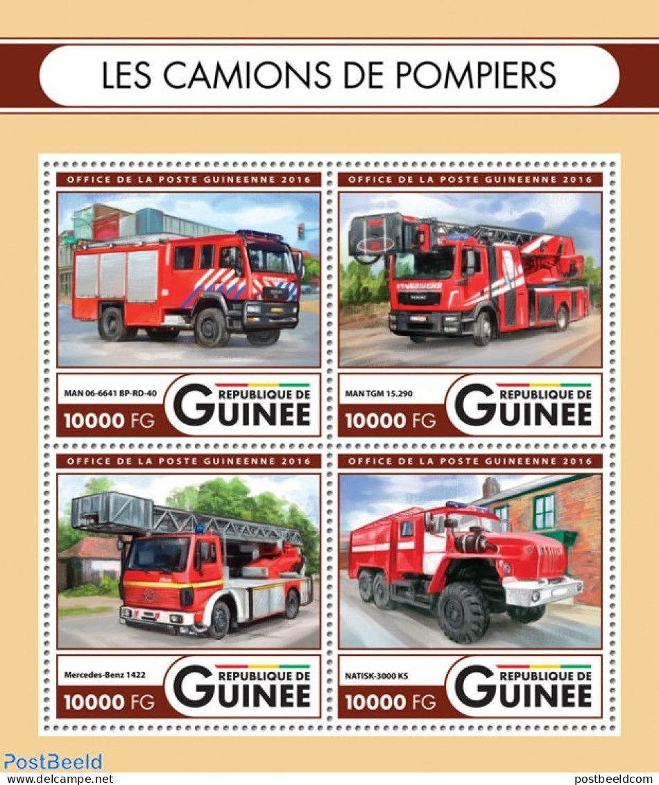 Guinea, Republic 2016 Fire Engines, Mint NH, Transport - Fire Fighters & Prevention - Sapeurs-Pompiers