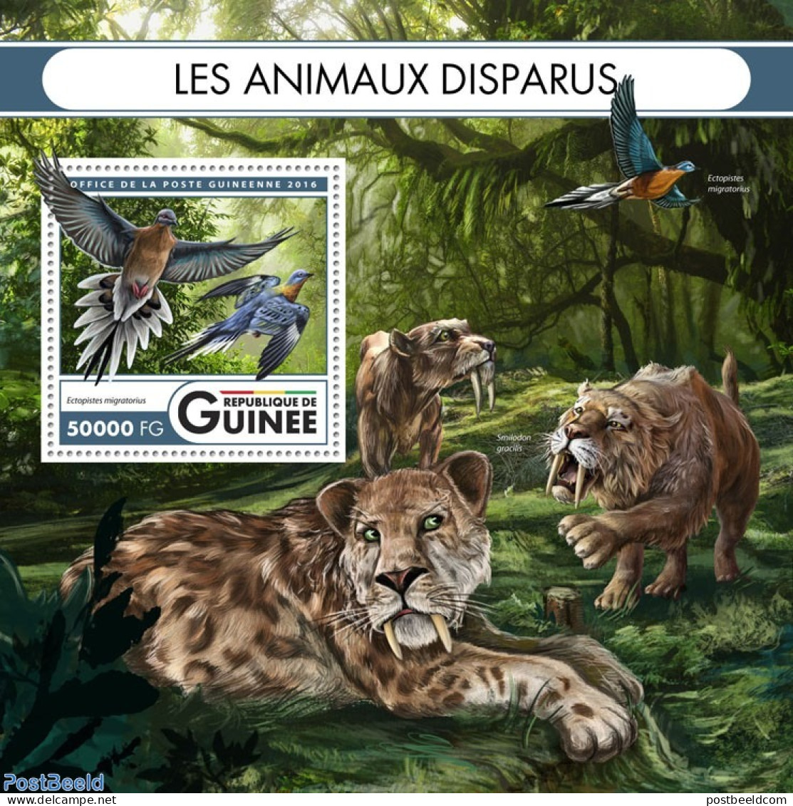 Guinea, Republic 2016 Extinct Animals, Mint NH, Nature - Birds - Cat Family - Prehistoric Animals - Prehistorics