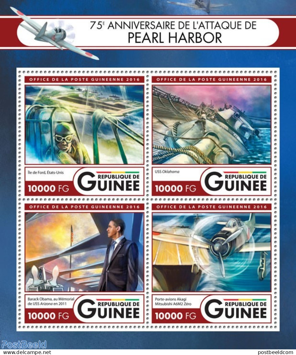 Guinea, Republic 2016 Pearl Harbor, Mint NH, History - Transport - American Presidents - Militarism - Aircraft & Aviat.. - Militaria