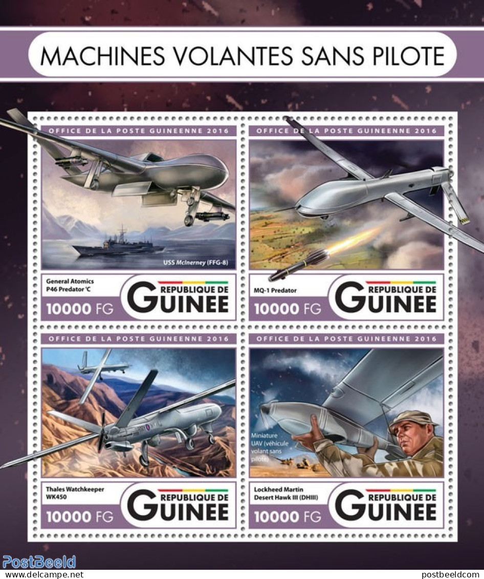 Guinea, Republic 2016 Unmanned Flying Machines, Mint NH, Transport - Aircraft & Aviation - Drones - Aviones