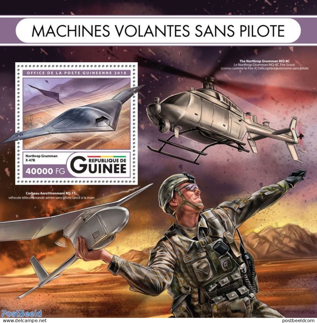 Guinea, Republic 2016 Unmanned Flying Machines, Mint NH, Transport - Helicopters - Aircraft & Aviation - Drones - Helikopters