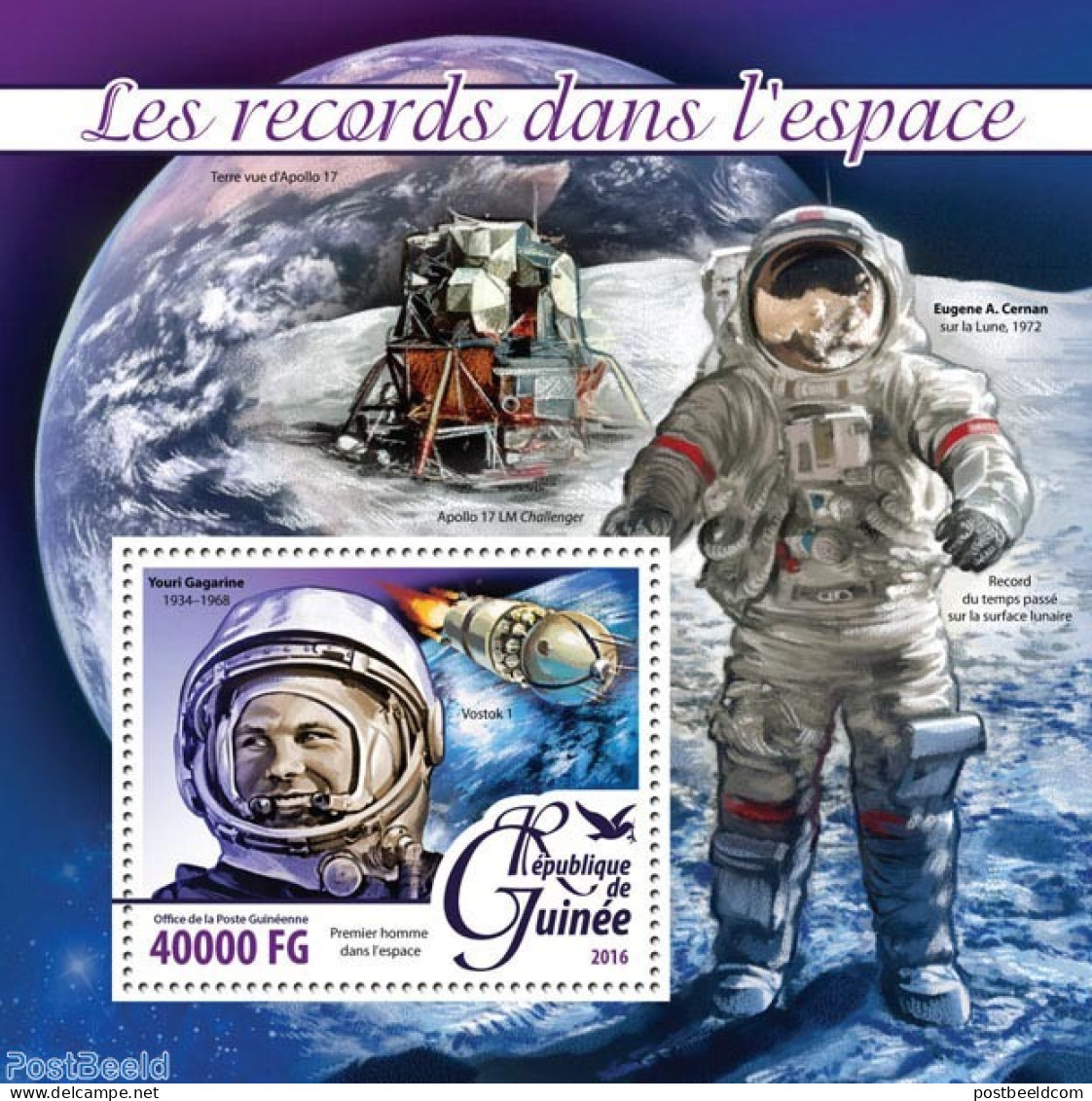 Guinea, Republic 2016 Records In Space, Mint NH, Transport - Space Exploration - Otros & Sin Clasificación