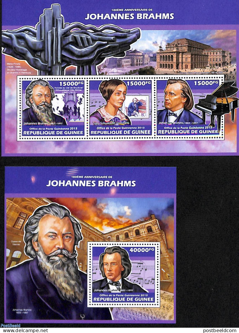 Guinea, Republic 2013 Johannes Brahms 2 S/s, Mint NH, Performance Art - Music - Stamps On Stamps - Art - Composers - Muziek