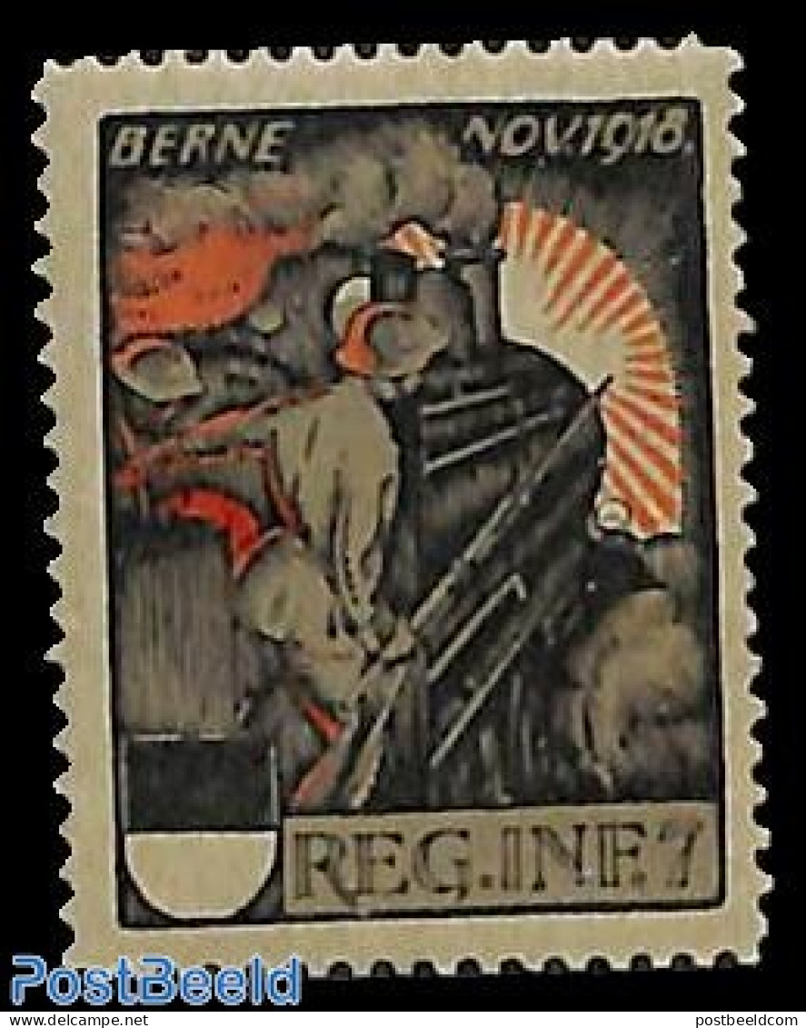 Switzerland-Soldier Seals 1914 Reg. Inf. 7, Green Paper, Unused (hinged) - Otros & Sin Clasificación