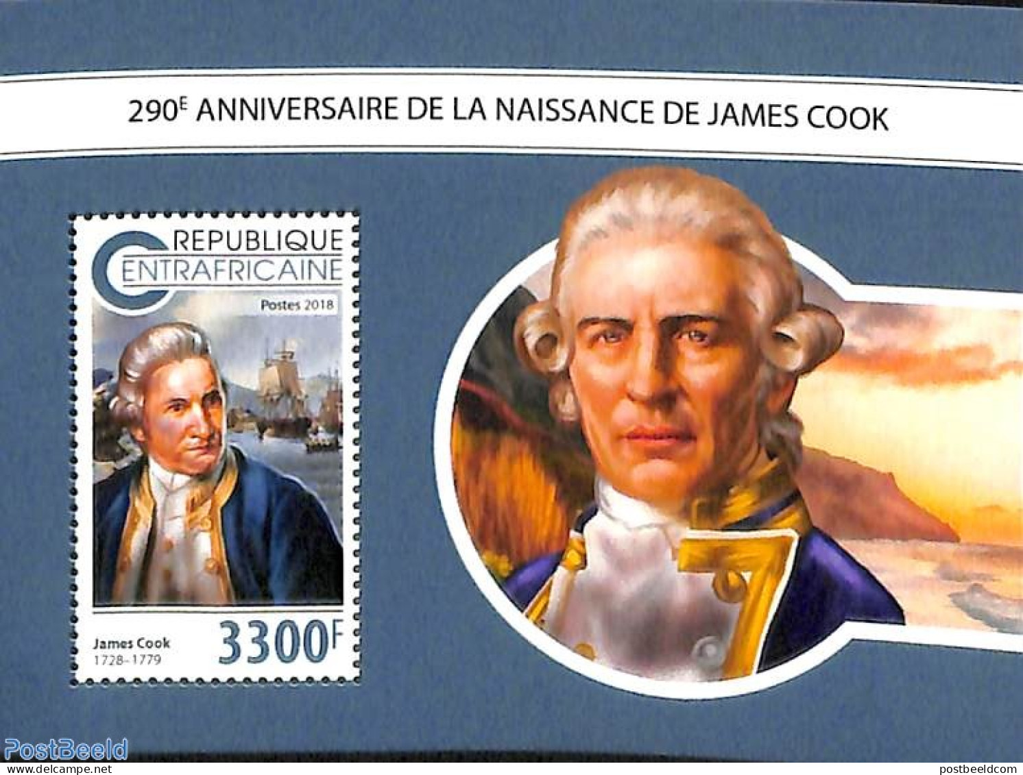 Central Africa 2018 James Cook S/s, Mint NH, History - Transport - Explorers - Ships And Boats - Onderzoekers