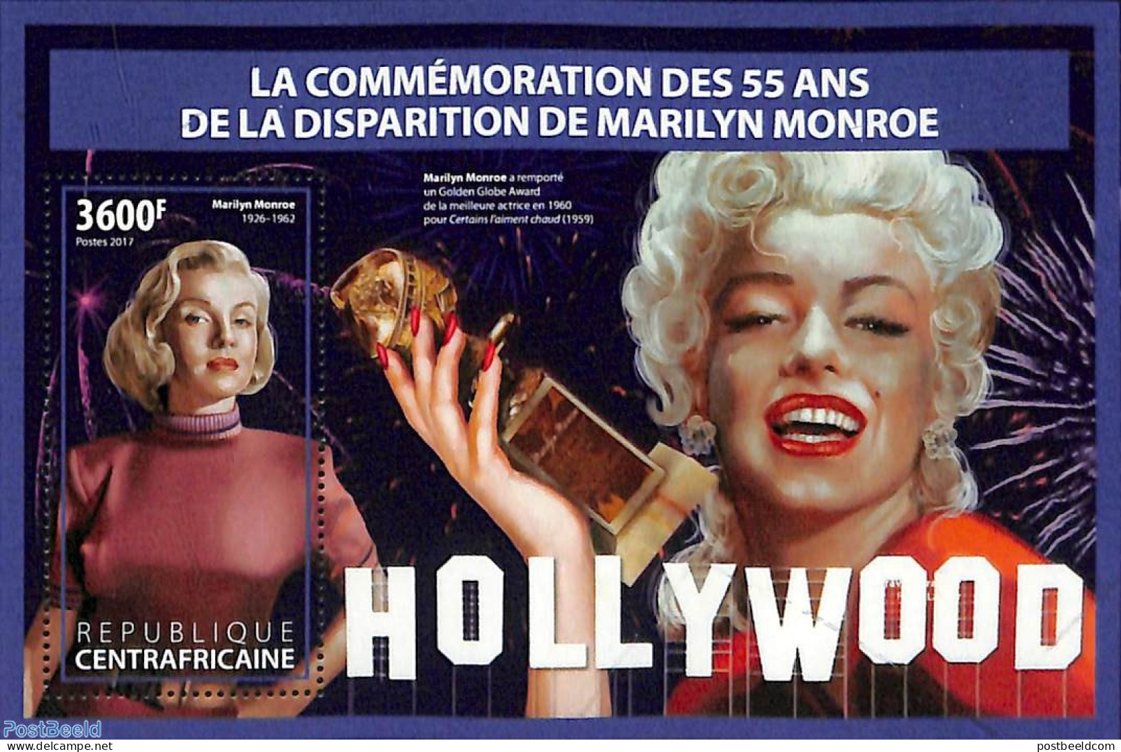 Central Africa 2017 Marilyn Monroe S/s, Mint NH, Performance Art - Marilyn Monroe - Repubblica Centroafricana