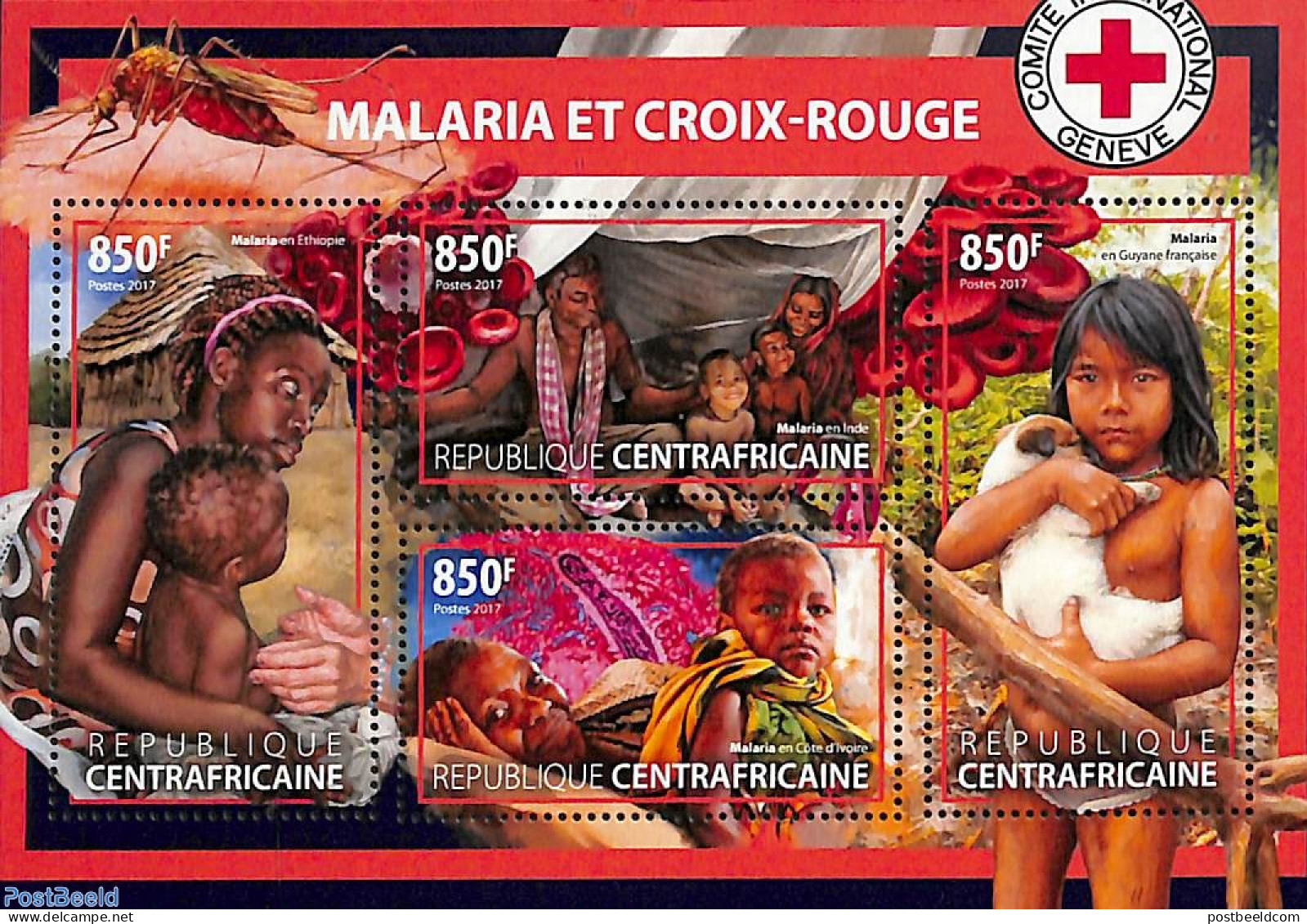 Central Africa 2017 Malaria & Red Cross 4v M/s, Mint NH, Health - Health - Red Cross - Rode Kruis