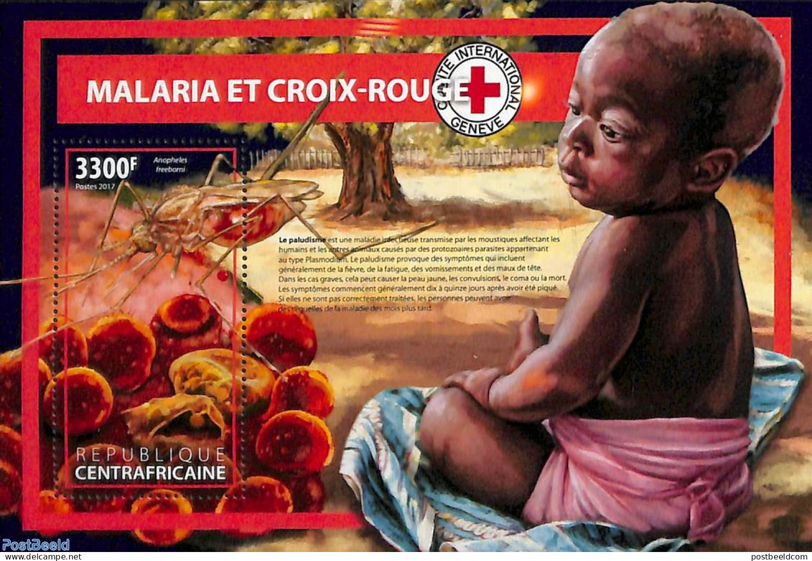 Central Africa 2011 Malaria & Red Cross S/s, Mint NH, Health - Nature - Health - Red Cross - Insects - Rotes Kreuz