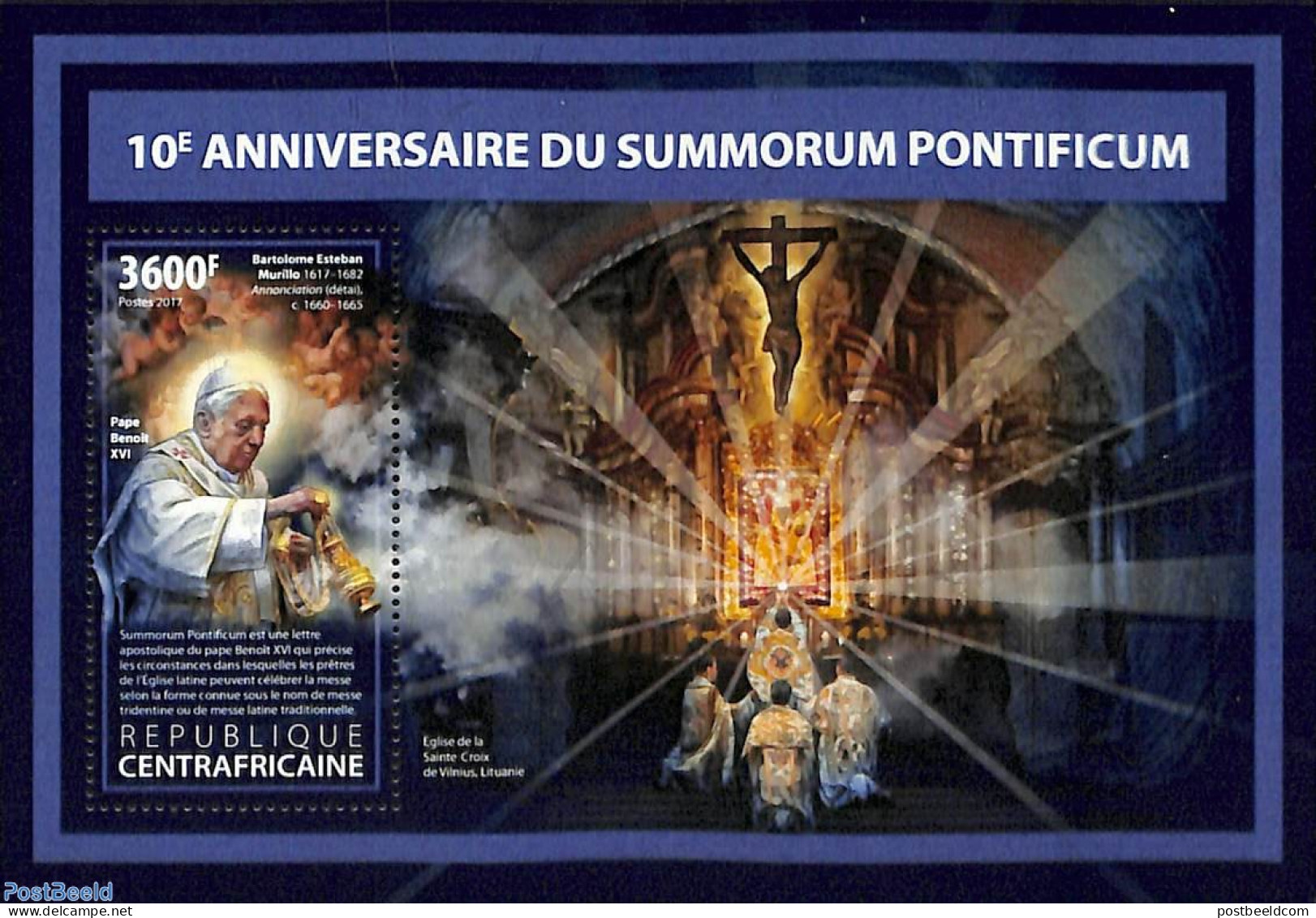 Central Africa 2017 Summorum Pontificum S/s, Mint NH, Religion - Pope - Papes