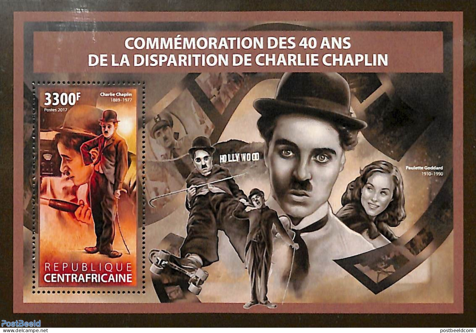Central Africa 2017 Charlie Chaplin S/s, Mint NH, Performance Art - Movie Stars - Schauspieler