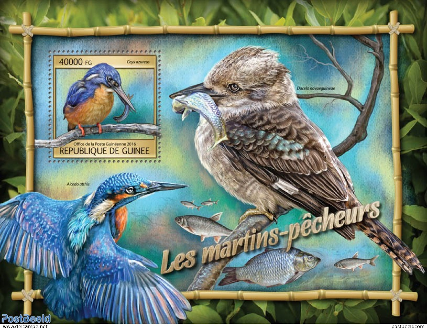 Guinea, Republic 2016 Kingfishers, Mint NH, Nature - Birds - Fish - Kingfishers - Peces