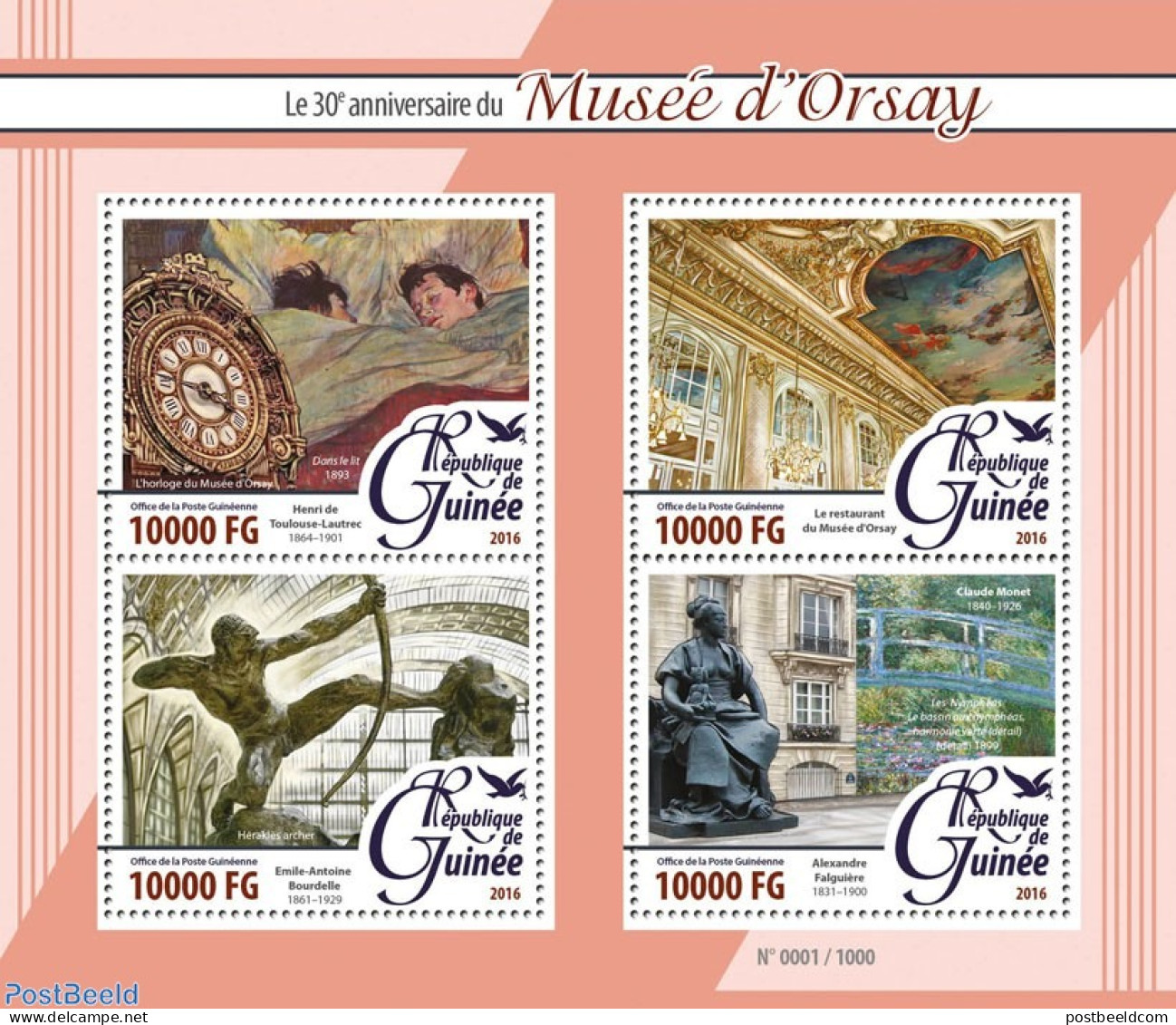 Guinea, Republic 2016 30th Anniversary Of Musée D'Orsay, Mint NH, Art - Museums - Paintings - Sculpture - Musées