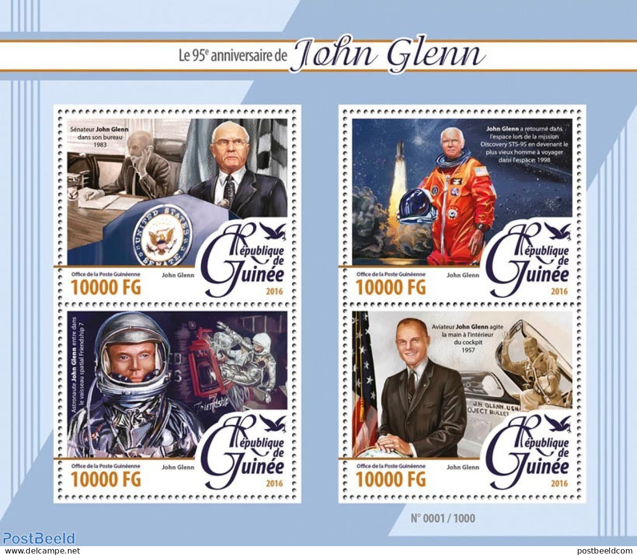 Guinea, Republic 2016 John Glenn, Mint NH, Transport - Space Exploration - Otros & Sin Clasificación