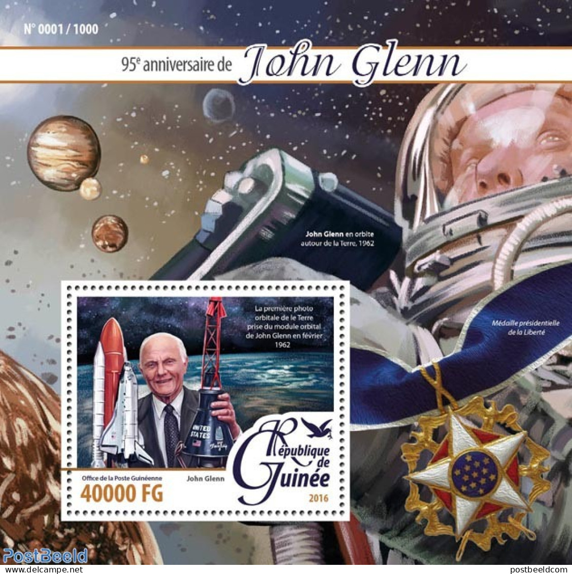 Guinea, Republic 2016 John Glenn, Mint NH, Transport - Space Exploration - Otros & Sin Clasificación