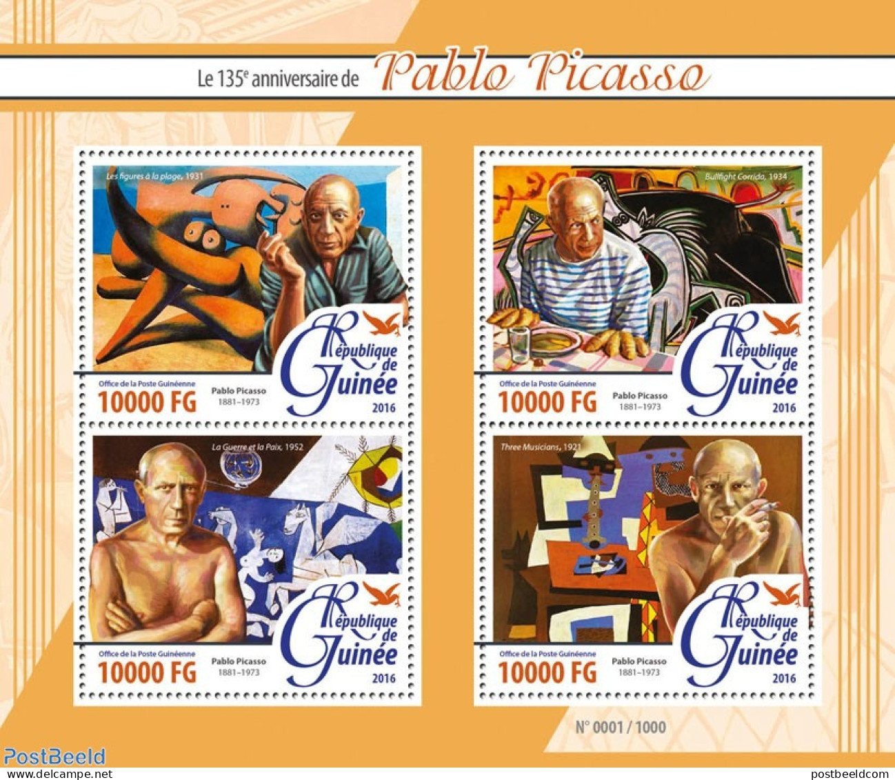 Guinea, Republic 2016 Pablo Picasso, Mint NH, Art - Pablo Picasso - Paintings - Autres & Non Classés
