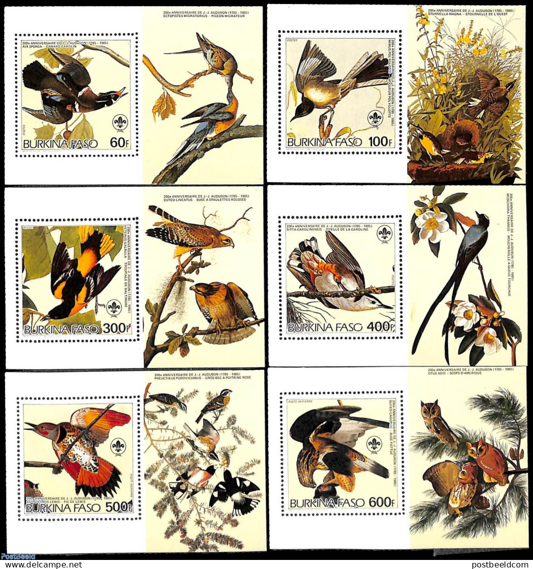 Burkina Faso 1985 J.J. Audubon 6 S/s, Mint NH, Nature - Sport - Birds - Scouting - Andere & Zonder Classificatie