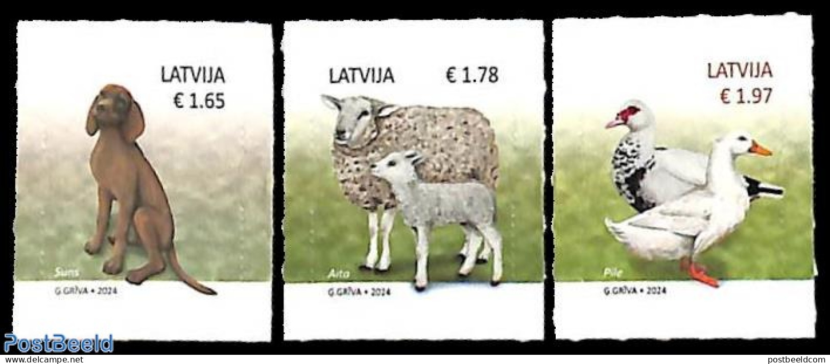 Latvia 2024 Dog/sheep/goose 3v S-a, Mint NH, Nature - Animals (others & Mixed) - Birds - Cattle - Dogs - Sonstige & Ohne Zuordnung
