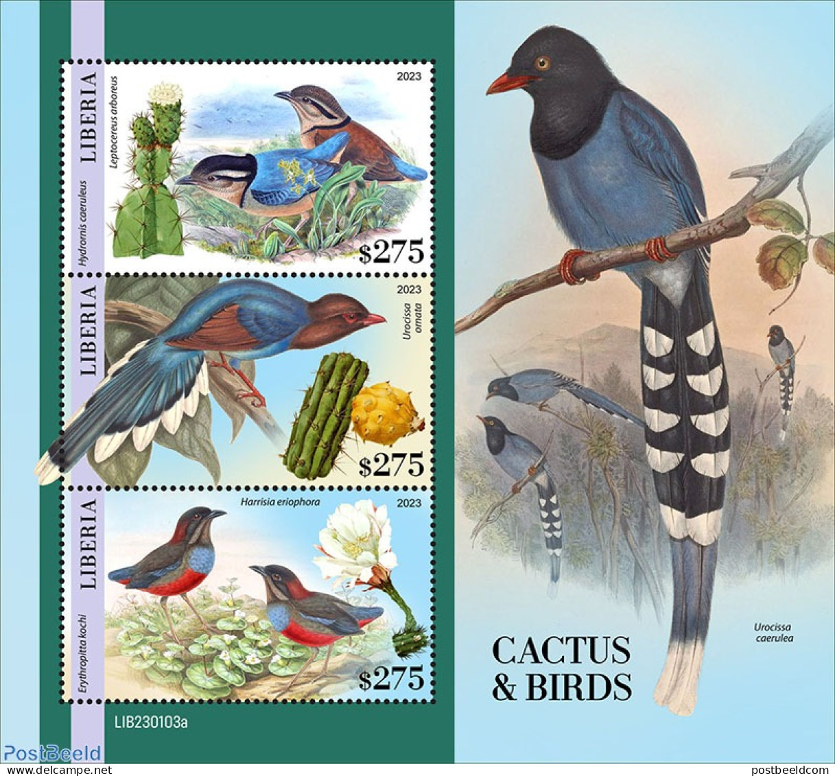 Liberia 2023 Cactus And Birds, Mint NH, Nature - Birds - Cacti - Sukkulenten