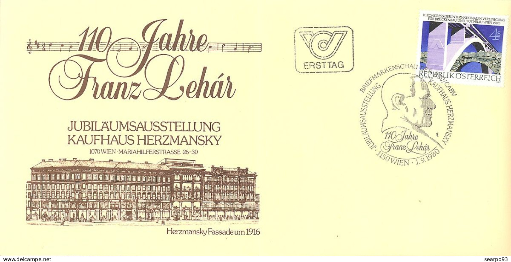 AUSTRIA. FDC. 110th ANNIV. FRANZ LEHAR. MUSIC. 1980 - FDC