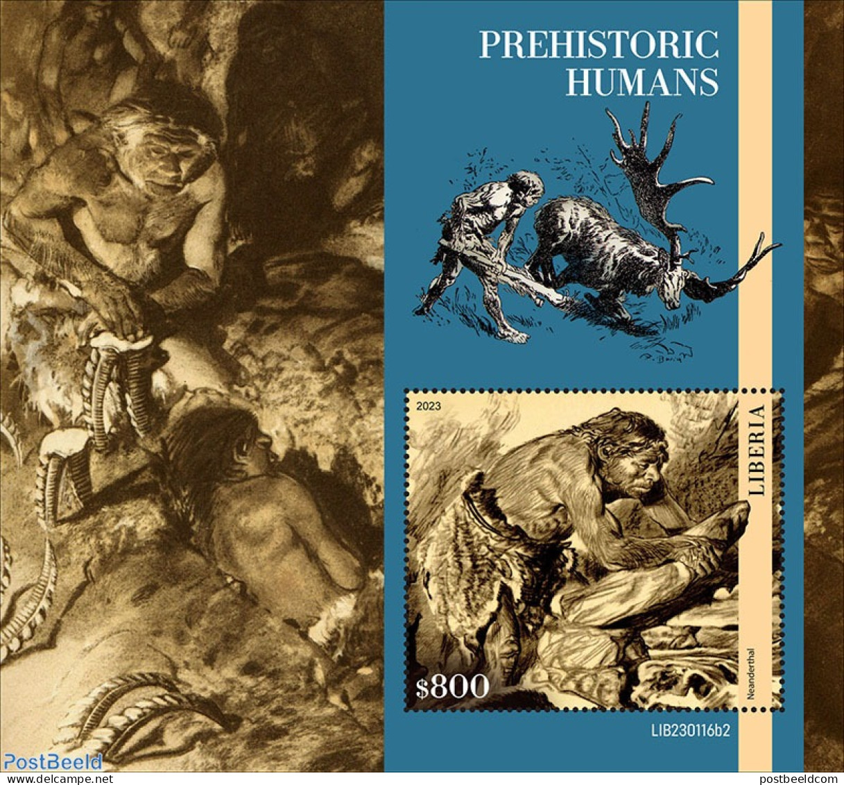 Liberia 2023 Prehistoric Humans, Mint NH, Nature - Prehistoric Animals - Prehistory - Prehistóricos