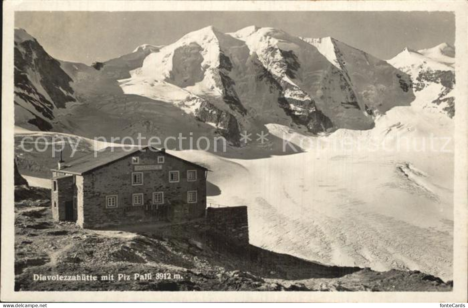 12586344 Diavolezzahuette Mit Piz Palue Gletscher Berninagruppe Diavolezza - Autres & Non Classés