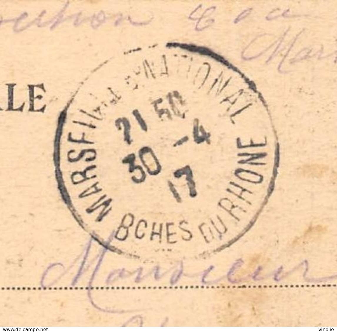 24-5400 : OBLITERATION FRANCHISE MILITAIRE. 15° SECTION DES C.O.A. DEPOT. MARSEILLE. BOUCHES-DU-RHONE. - Guerre De 1914-18