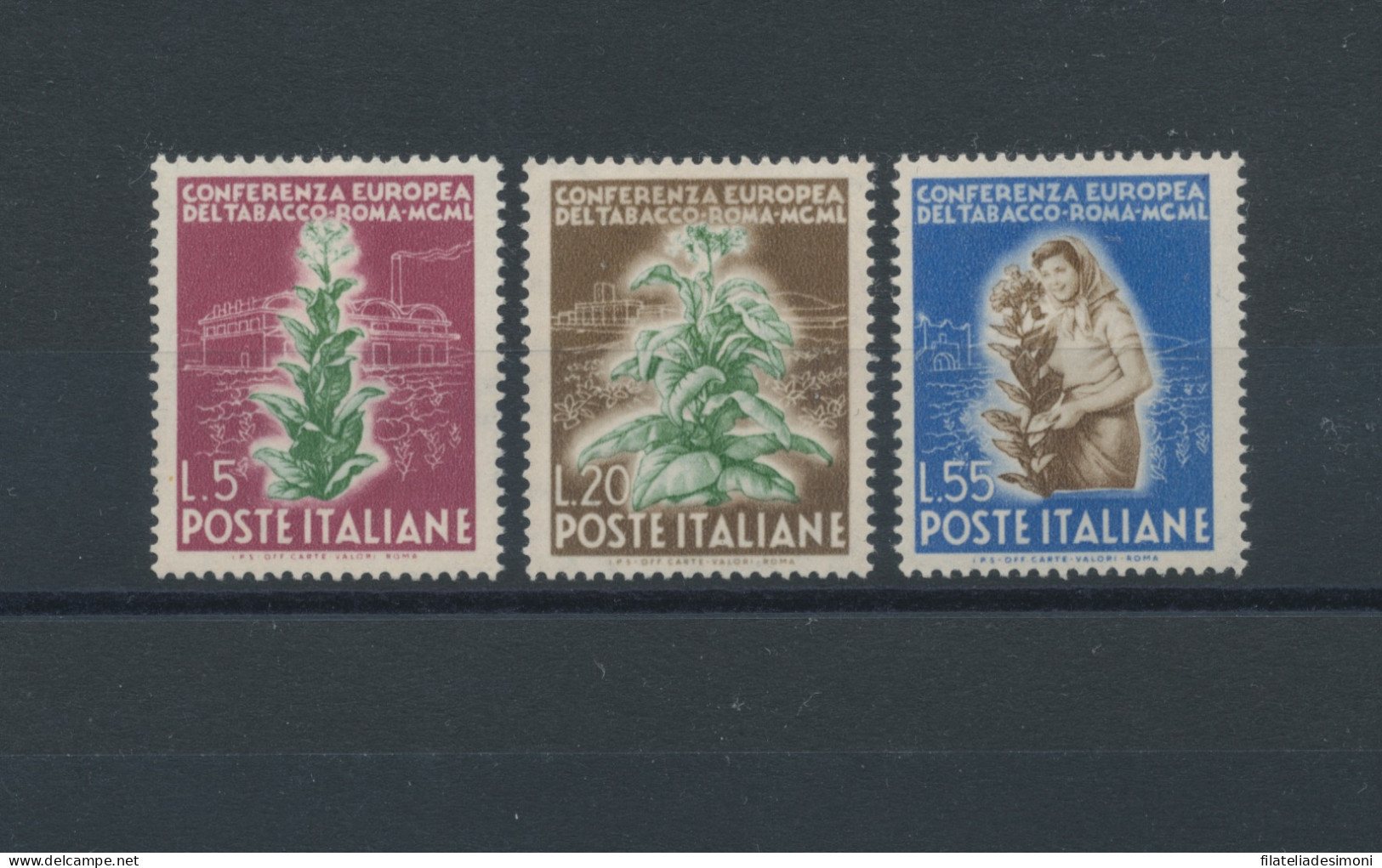 1950 Italia - Repubblica, Serie "Conferenza Europea Del Tabacco", 3 Valori, N. 629/31, MNH** - Andere & Zonder Classificatie