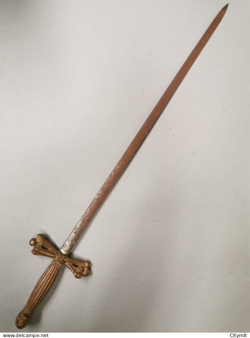 Ancienne Dague / épée De Franc-maçon , Garde En Bronze Ciselé . Tete De Mort . Franc-maçonnerie Franc-maçonic - Armes Blanches