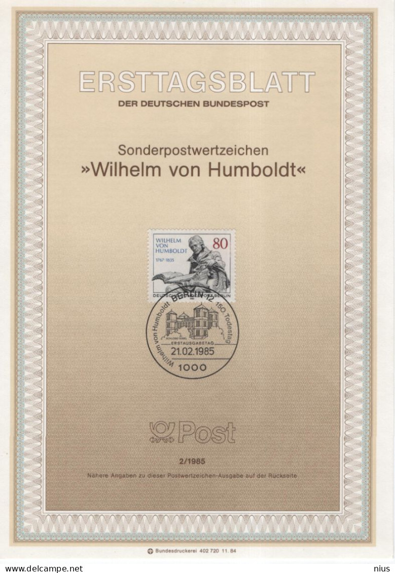 Germany Deutschland 1985-02 Wilhelm Von Humboldt, German Philosopher Linguist Government Functionary Diplomat, Berlin - 1981-1990