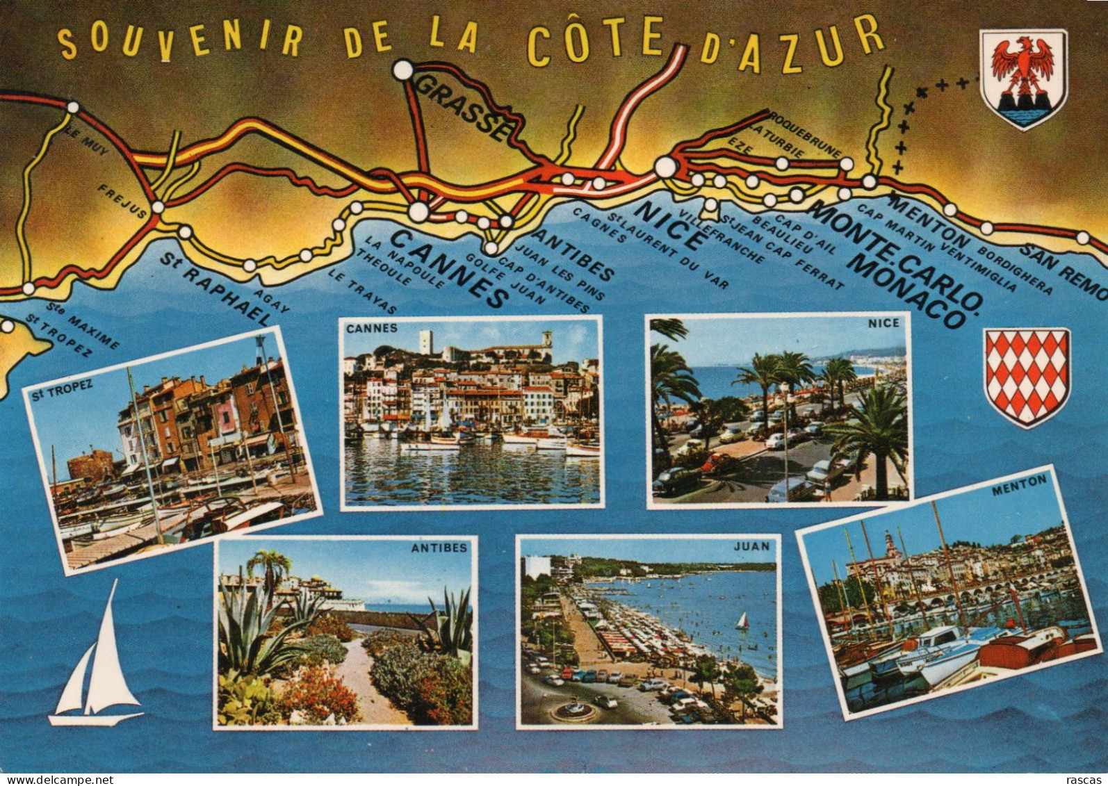 CPM - P - SOUVENIR DE LA COTE D'AZUR - CARTE - ST TROPEZ - CANNES - NICE - ANTIBES - JUAN - MENTON - Provence-Alpes-Côte D'Azur