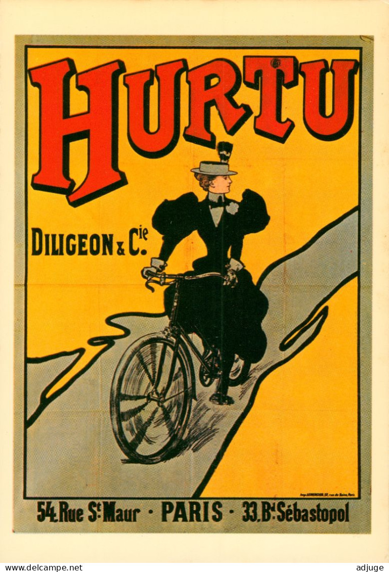 CPM- Affiche Publicité Cycles "HURTU" Art Nouveau Jeune Femme Belle Epoque*  TBE - Advertising