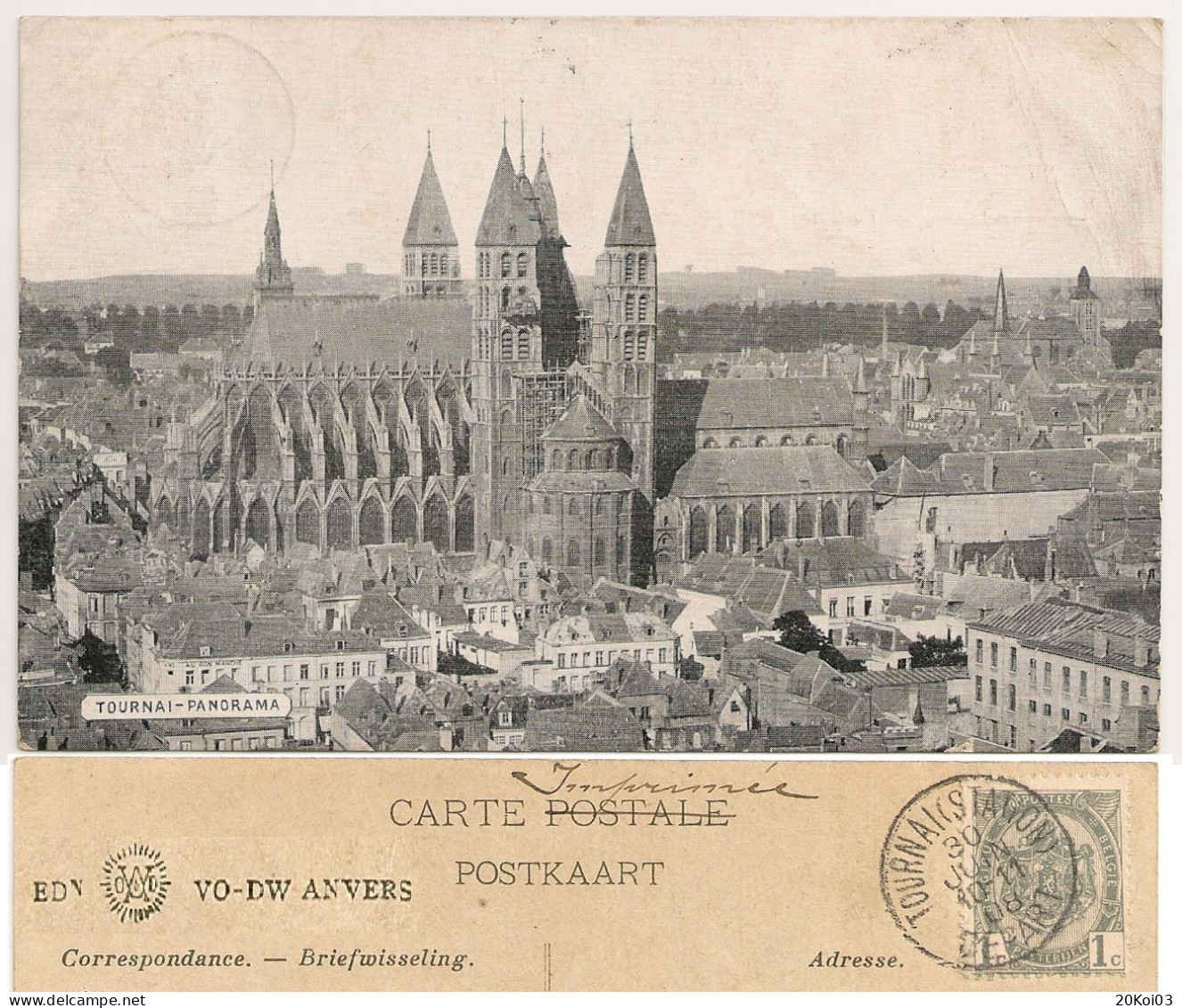 La Cathédrale Panorama Tournai 1908_Hainaut_CPA Vintage - Doornik